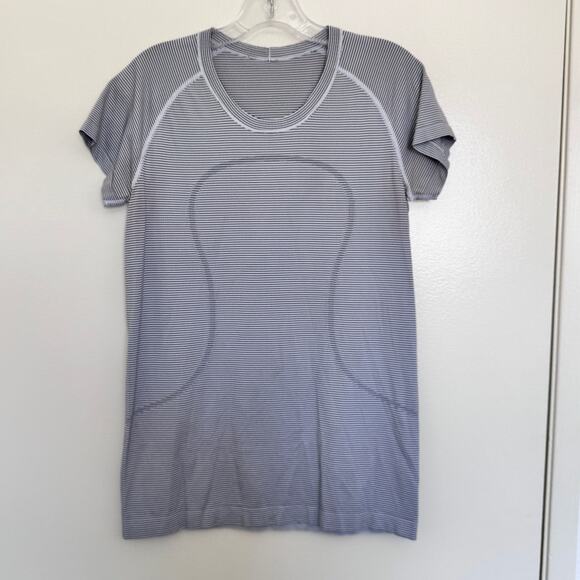 Lululemon Run: Swiftly Tech Short Sleeve Scoop Hyper Stripe White Size 10 - Picture 4 of 5